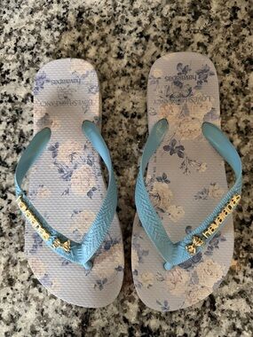 LoveShackFancy Blue Floral Havaianas Flip Flops